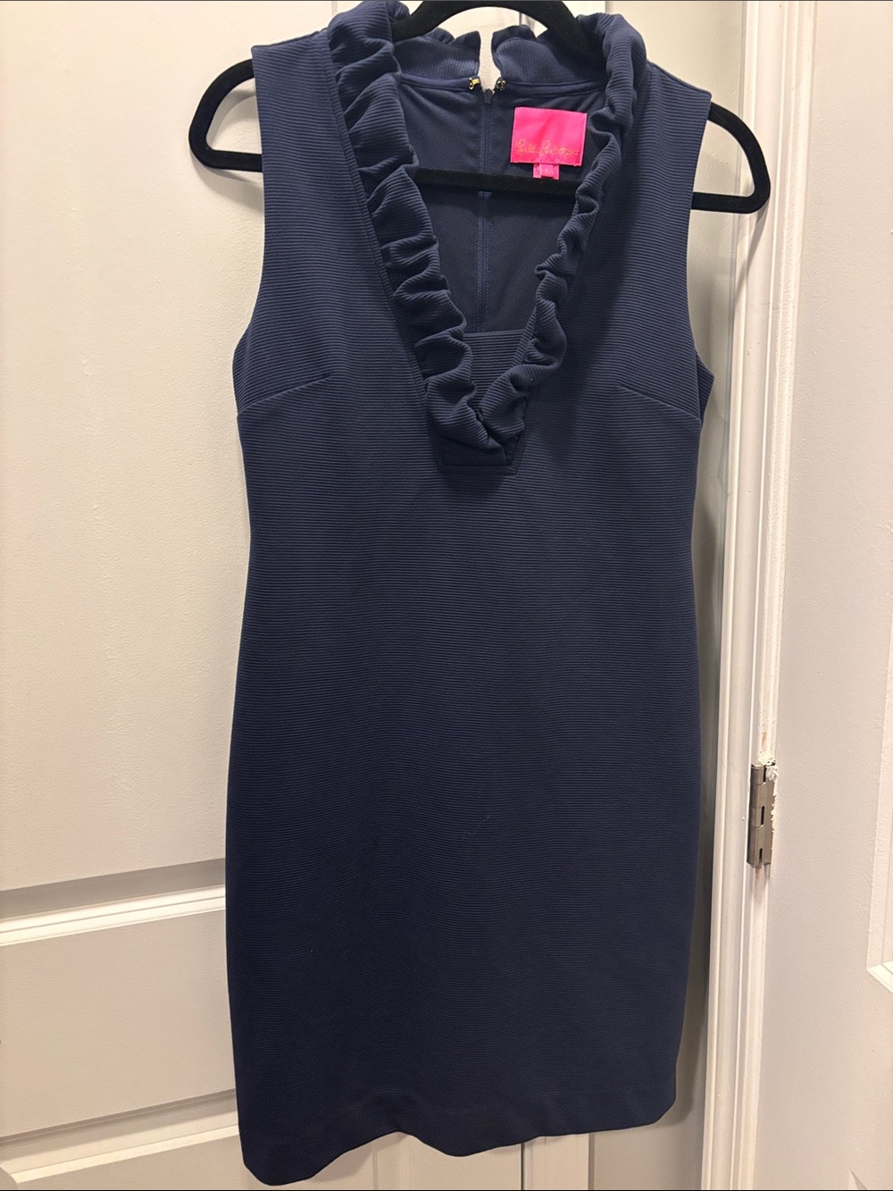 Lilly Pulitzer Navy Ruffled V-Neck Sleeveless Midi Dress